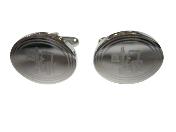 Silver Toned Etched Oval Forklift Cufflinks