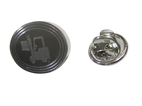 Silver Toned Etched Oval Forklift Lapel Pin
