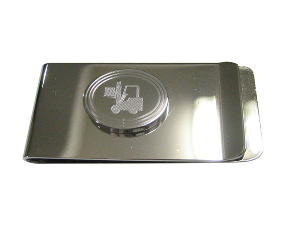 Silver Toned Etched Oval Forklift Money Clip