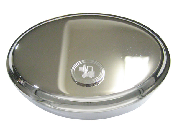 Silver Toned Etched Oval Forklift Oval Trinket Jewelry Box