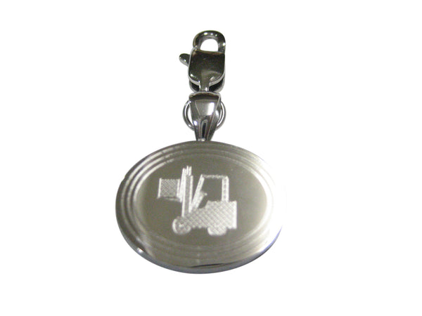 Silver Toned Etched Oval Forklift Pendant Zipper Pull Charm