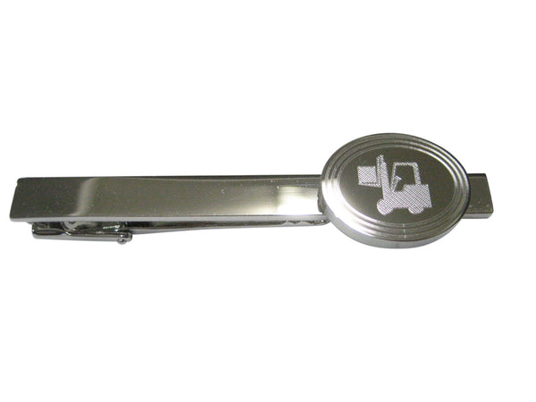 Silver Toned Etched Oval Forklift Tie Clip