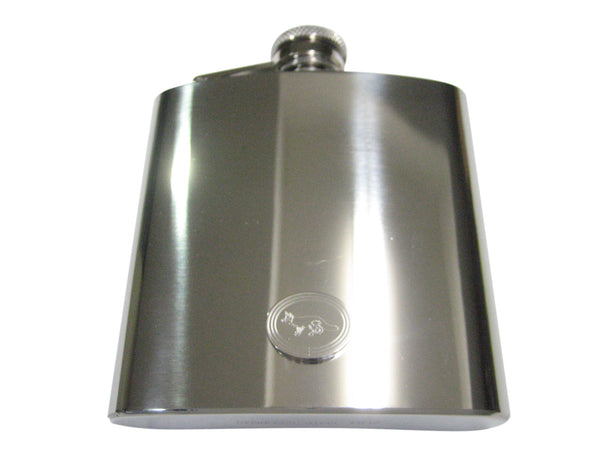 Silver Toned Etched Oval Fox 6oz Flask
