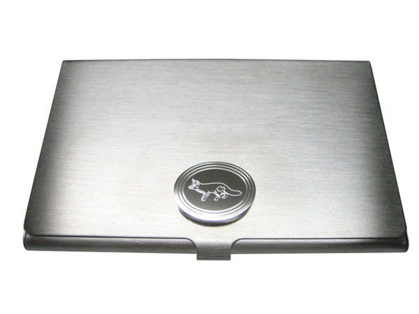 Silver Toned Etched Oval Fox Business Card Holder