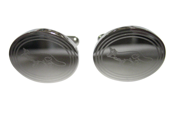 Silver Toned Etched Oval Fox Cufflinks