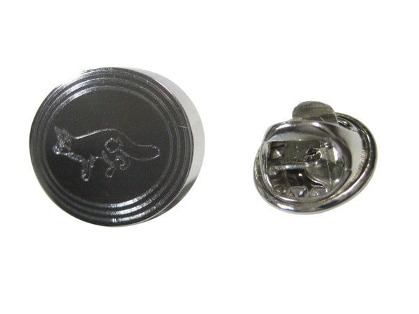 Silver Toned Etched Oval Fox Lapel Pin