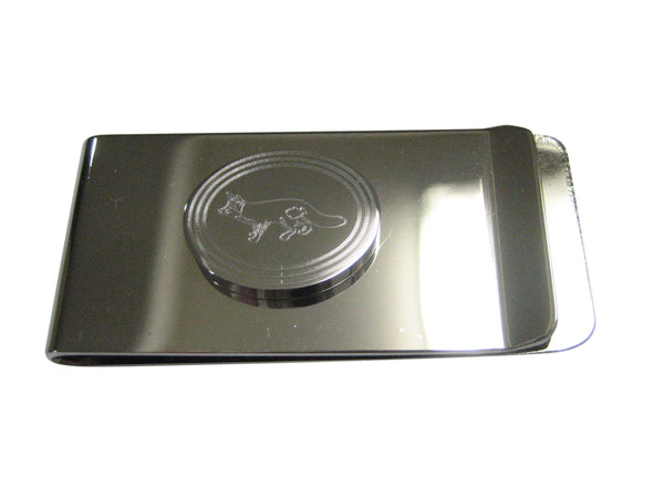 Silver Toned Etched Oval Fox Money Clip