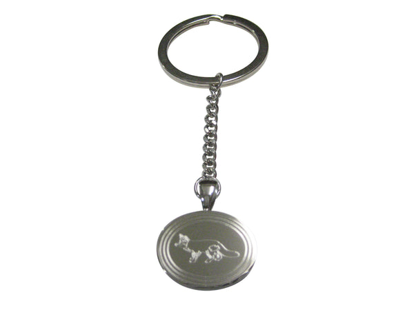 Silver Toned Etched Oval Fox Pendant Keychain