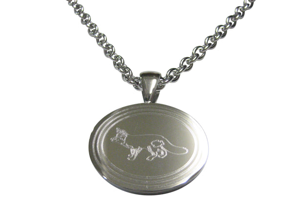 Silver Toned Etched Oval Fox Pendant Necklace