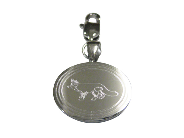 Silver Toned Etched Oval Fox Pendant Zipper Pull Charm