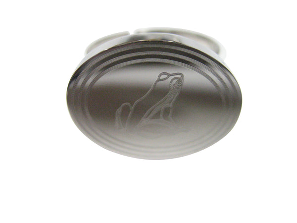 Silver Toned Etched Oval Frog Adjustable Size Fashion Ring