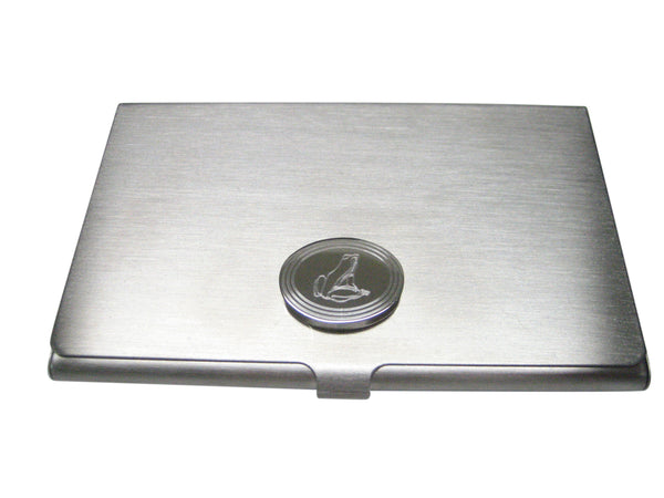 Silver Toned Etched Oval Frog Business Card Holder