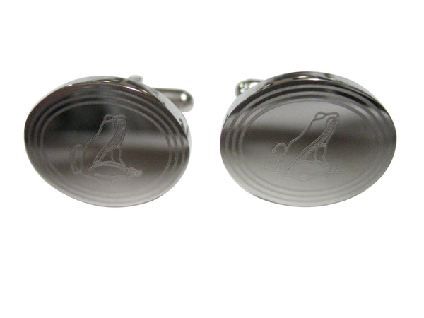 Silver Toned Etched Oval Frog Cufflinks
