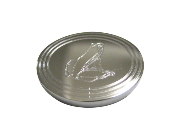 Silver Toned Etched Oval Frog Magnet