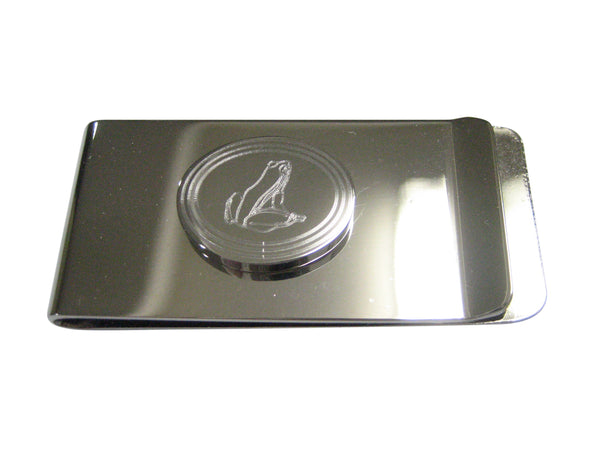 Silver Toned Etched Oval Frog Money Clip
