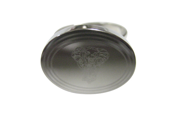 Silver Toned Etched Oval Front Facing Elephant Adjustable Size Fashion Ring