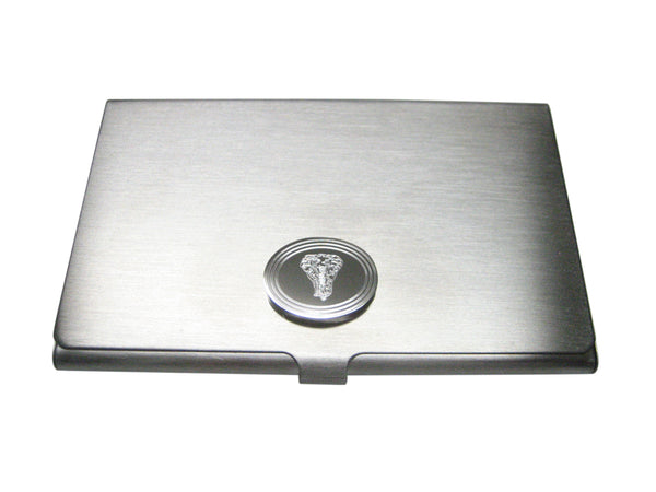 Silver Toned Etched Oval Front Facing Elephant Business Card Holder