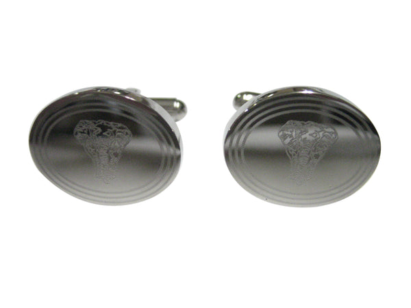 Silver Toned Etched Oval Front Facing Elephant Cufflinks