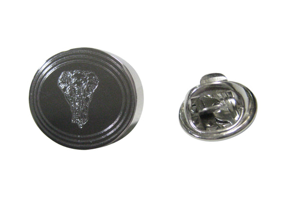Silver Toned Etched Oval Front Facing Elephant Lapel Pin