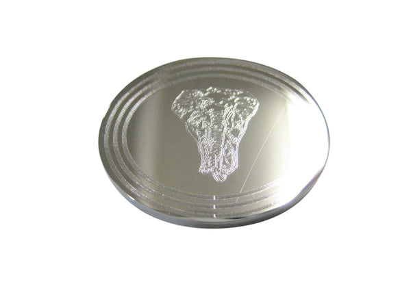 Silver Toned Etched Oval Front Facing Elephant Magnet