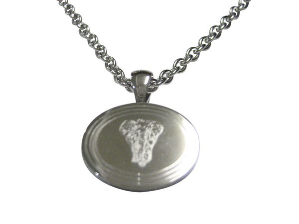 Silver Toned Etched Oval Front Facing Elephant Pendant Necklace
