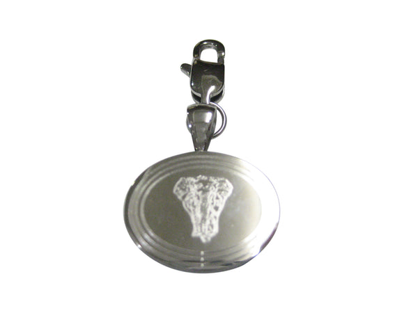 Silver Toned Etched Oval Front Facing Elephant Pendant Zipper Pull Charm