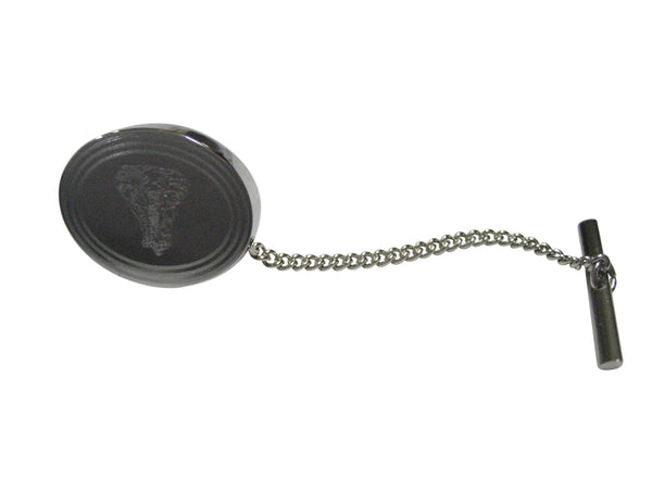 Silver Toned Etched Oval Front Facing Elephant Tie Tack