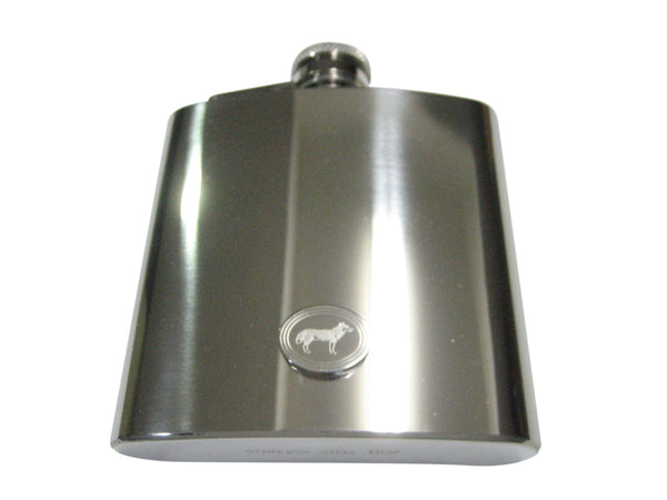 Silver Toned Etched Oval Full Dog 6oz Flask