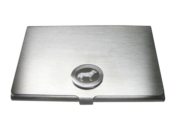 Silver Toned Etched Oval Full Dog Business Card Holder