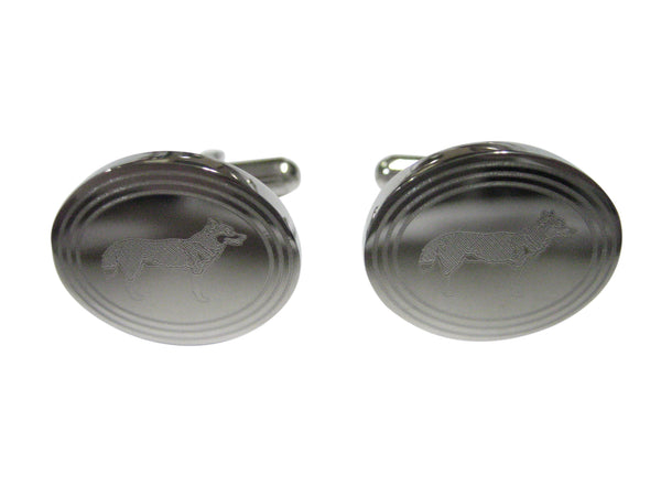 Silver Toned Etched Oval Full Dog Cufflinks