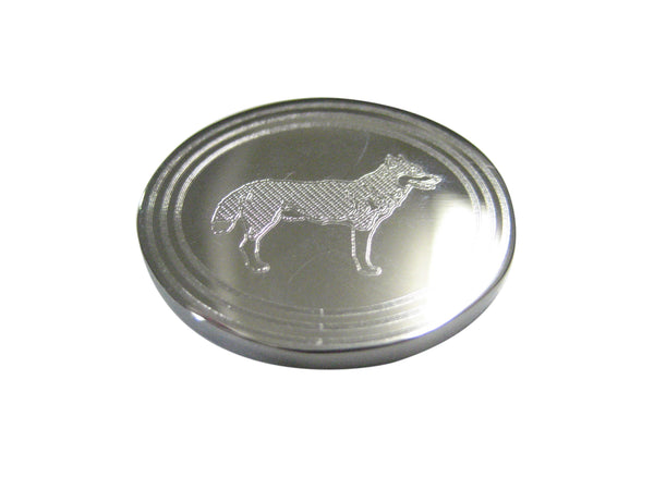 Silver Toned Etched Oval Full Dog Magnet