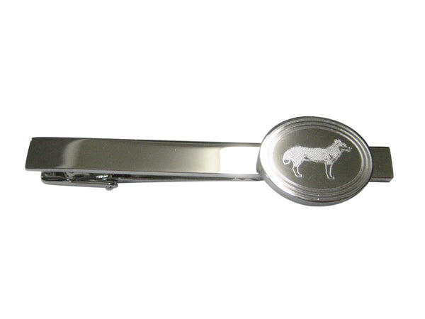 Silver Toned Etched Oval Full Dog Tie Clip