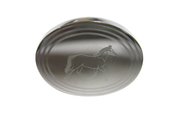 Silver Toned Etched Oval Full Horse Adjustable Size Fashion Ring