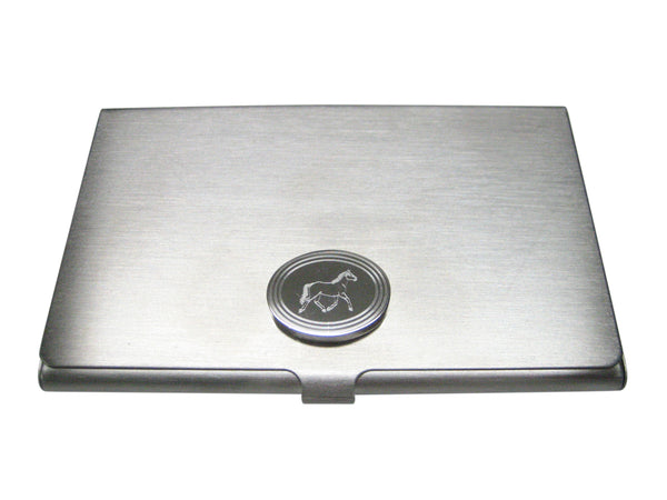 Silver Toned Etched Oval Full Horse Business Card Holder