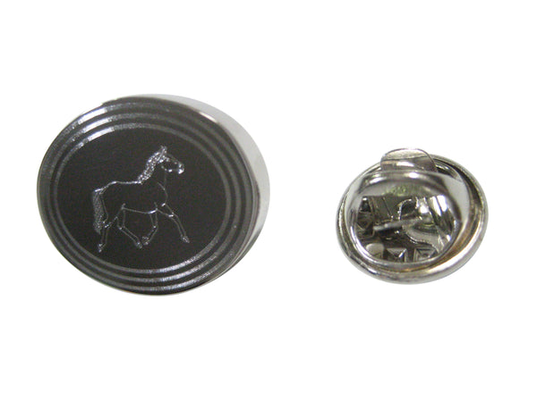 Silver Toned Etched Oval Full Horse Lapel Pin