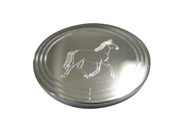 Silver Toned Etched Oval Full Horse Magnet