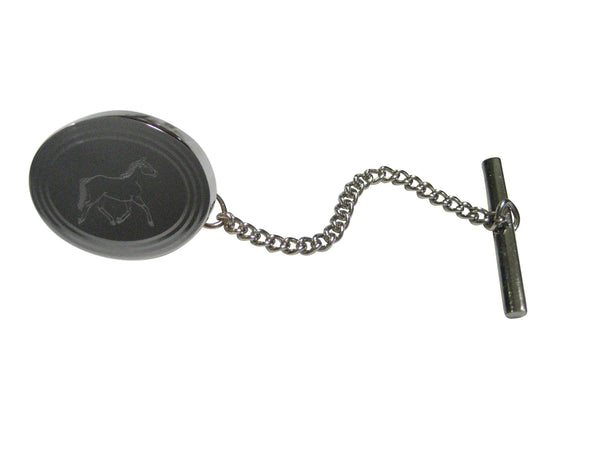 Silver Toned Etched Oval Full Horse Tie Tack