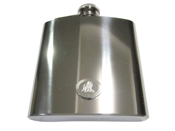 Silver Toned Etched Oval Full Lion 6oz Flask