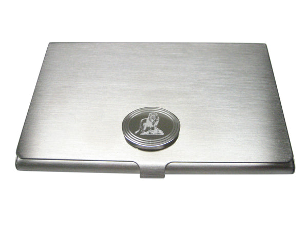 Silver Toned Etched Oval Full Lion Business Card Holder