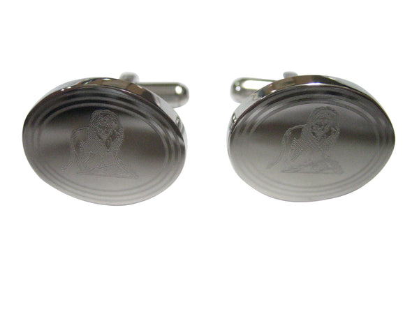Silver Toned Etched Oval Full Lion Cufflinks
