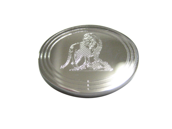 Silver Toned Etched Oval Full Lion Magnet