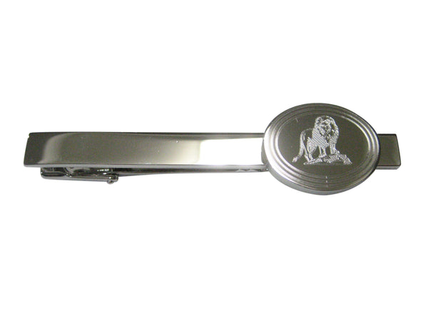 Silver Toned Etched Oval Full Lion Tie Clip