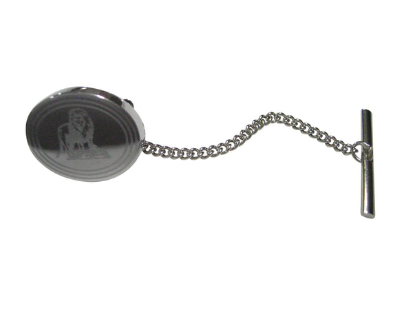 Silver Toned Etched Oval Full Lion Tie Tack
