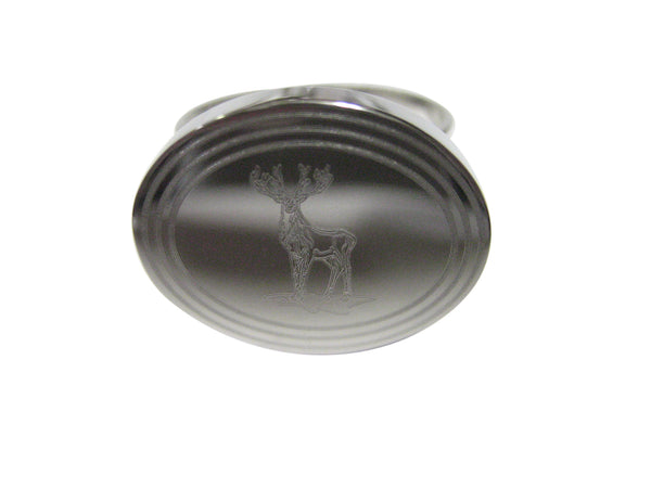 Silver Toned Etched Oval Full Stag Deer Adjustable Size Fashion Ring