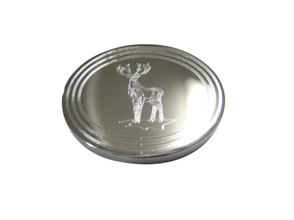 Silver Toned Etched Oval Full Stag Deer Magnet