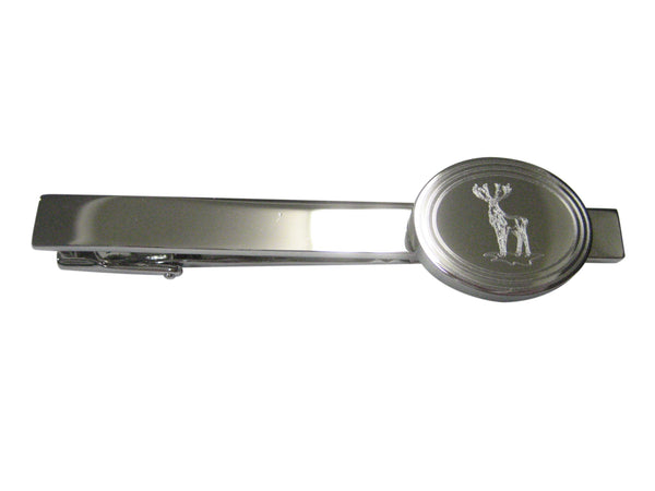 Silver Toned Etched Oval Full Stag Deer Tie Clip