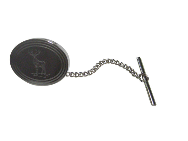 Silver Toned Etched Oval Full Stag Deer Tie Tack