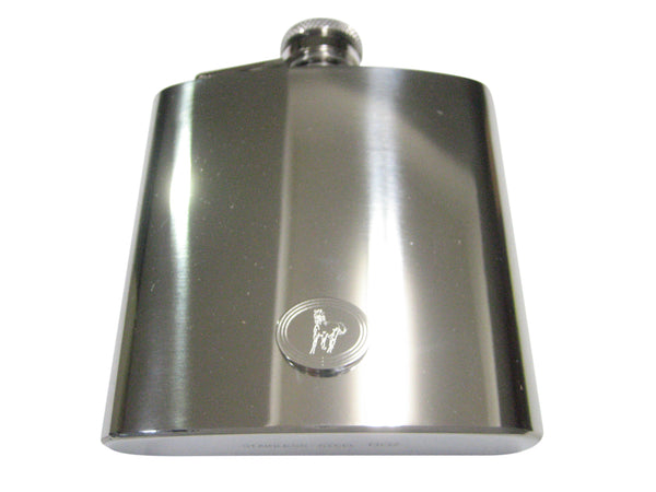Silver Toned Etched Oval Galloping Horse 6oz Flask