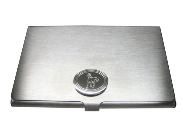 Silver Toned Etched Oval Galloping Horse Business Card Holder