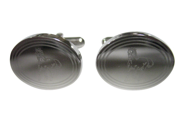 Silver Toned Etched Oval Galloping Horse Cufflinks